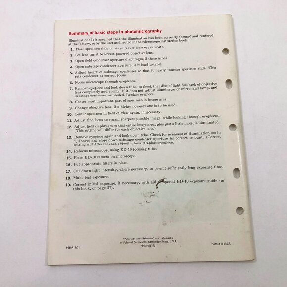 Manual How to use Polaroid Land Instrument Camera Model ED-10 photomicrography - Picture 2 of 6
